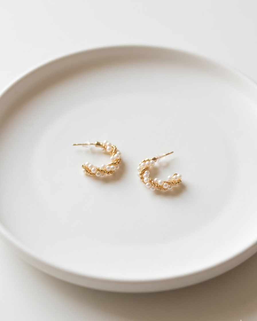 Stainless pearl hoops