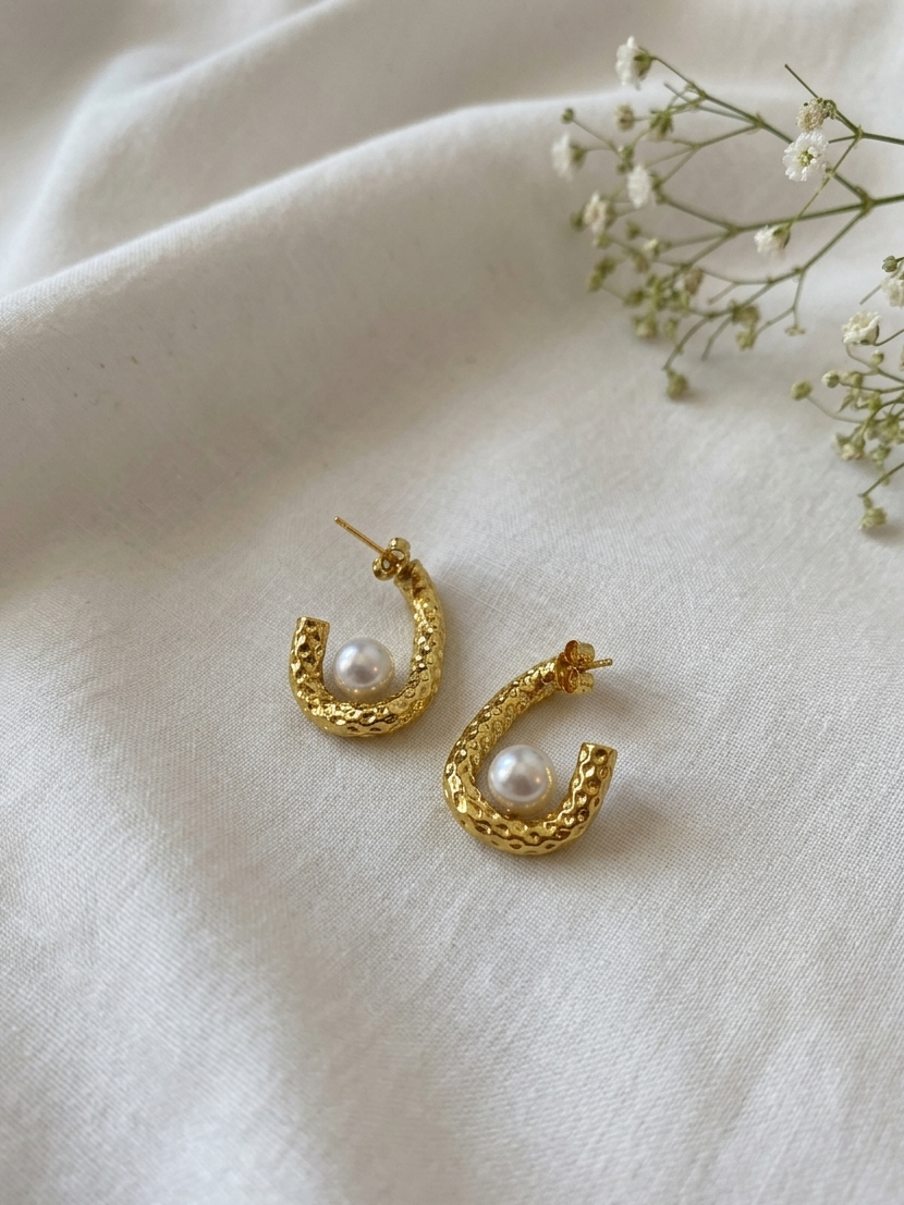 Stainless pearl hoops